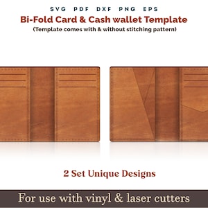 Leder Brieftasche SVG-Vorlage, 2 Set Karte & Bargeld Bi-Falten GeldbörseSvg Muster mit Nähstiches, Glowforge Leder Laser-Schnitt-Datei-Bundle svg
