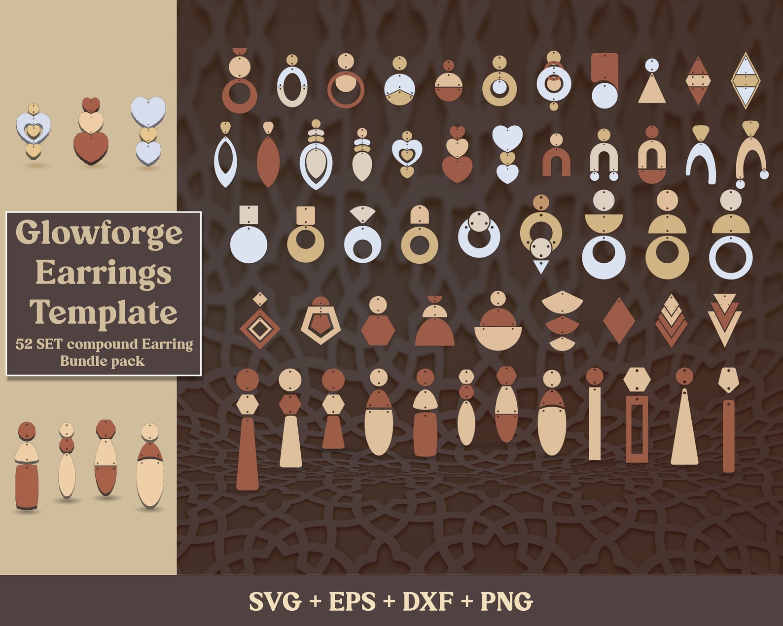 Compound Wooden Earrings Svg Bundle, Dxf, Eps, 52 Designs, Organic ...