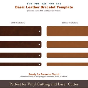 Plantilla SVG de pulsera de cuero básica, patrón PDF imprimible de pulsera, formas de pulsera, archivos de corte láser DXF de cuero con Cricut Glowforge