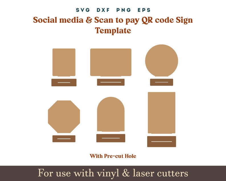Scan to Pay Sign SVG, Social media QR Code Sign Template, Acrylic wooden Display Stand Sign Template Glowforge SVG Dxf Laser cut Files