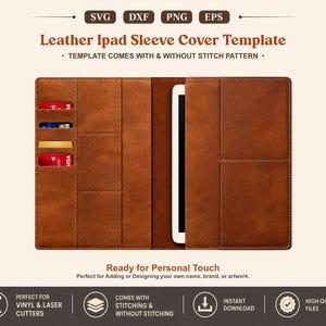 Plantilla SVG para funda de cuero para iPad, patrón de funda para tablet para Cricut Glowforge Laser Cut DXF