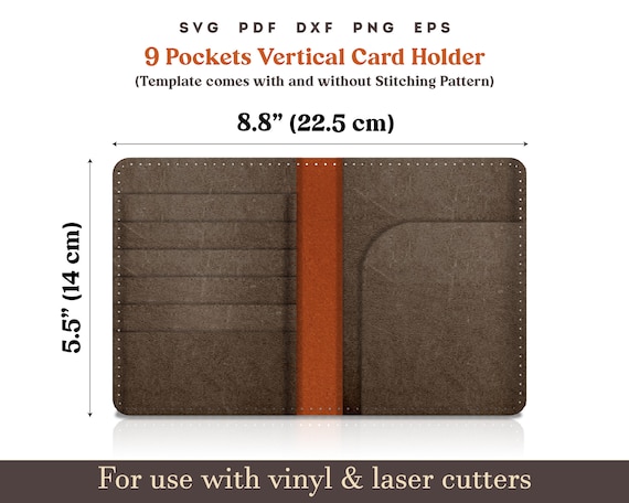 Leather Wallet SVG, Vertical 9 Pocket Bifold Leather Card