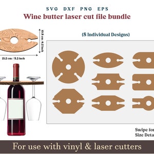 Wijnbutler Svg lasergesneden bestandsbundel, wijnglashouder Svg, wijnhouder Svg, houtsnede svg-bestanden, wijncaddy lasergesneden, Glowforge Cut-bestand