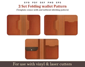 Leather Card Wallet SVG Template, PDF Bi-Fold Wallet Pattern With sewing Stitches, Cricut Glowforge Laser Cut DXF Files
