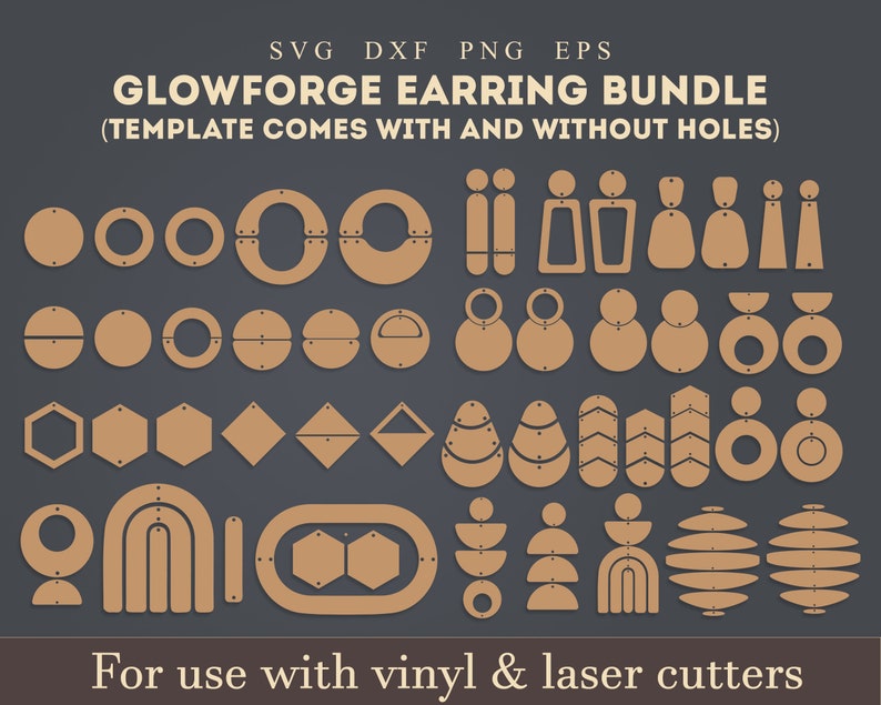 Earrings Cutfile SVG, DXF is a vector file of earrings templates that can be used with the Glowforge, cricut,Silhouette and more.. These templates are perfect for creating cutting laser cut pendants out of leather, wood, or other materials
