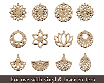 Pendientes de madera SVG, plantillas de pendientes Glowforge SVG, plantillas de pendientes de lágrima cortadas con láser para mujeres, colgantes de joyería SVG, DXF, EPS