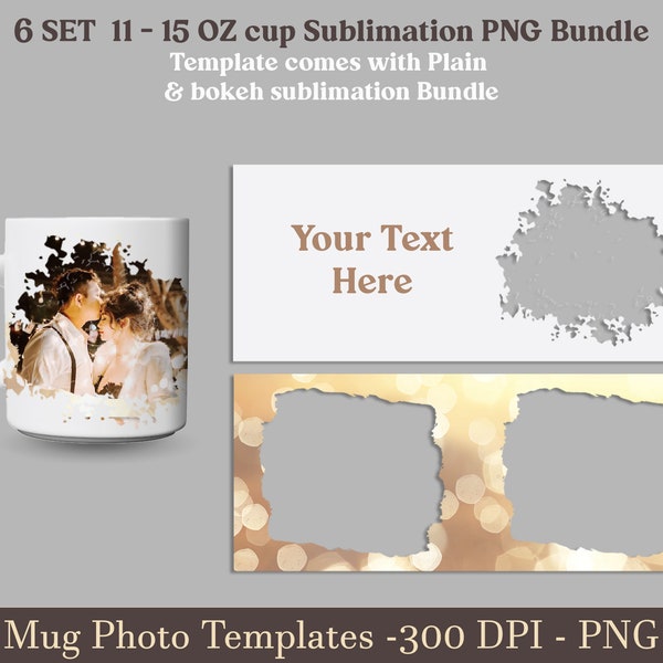 Photo mug png, mug with photo, 6 Set 11 15 oz Mug wrap with photo cut png, Mug sublimation designs Png, mug picture wrap Png Design template