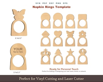 Anelli per tovaglioli modello SVG tagliato al laser, modello PDF per anelli per tovaglioli, porta tovaglioli SVG, file per tovaglioli Cricut Glowforge per decorazioni da tavolo per feste di matrimonio