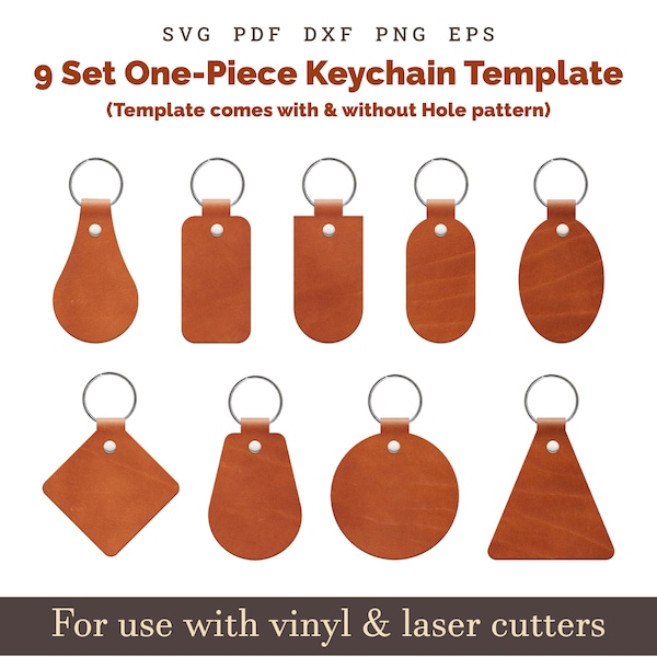 modèle de porte-clés en cuir svg, porte-clés en cuir d’une seule pièce SVG PDF Pattern, Cricut Glowforge Leather laser cut file Bundle sur feuille 8.5x11