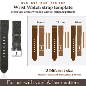 Leder Uhr Armband Vorlage svg, 20 22 24 mm Armbanduhr Vorlage svg pdf, Uhrenarmband Band Vorlage PDF, Muster auf 22x28cm Seite Dxf