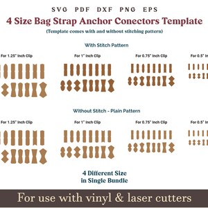 Strap connector SVG PDF Template, 0.5" to 1.25" Bag Strap End Anchor, Handbag clasp closures, Purse making Glowforge Leather laser cut file