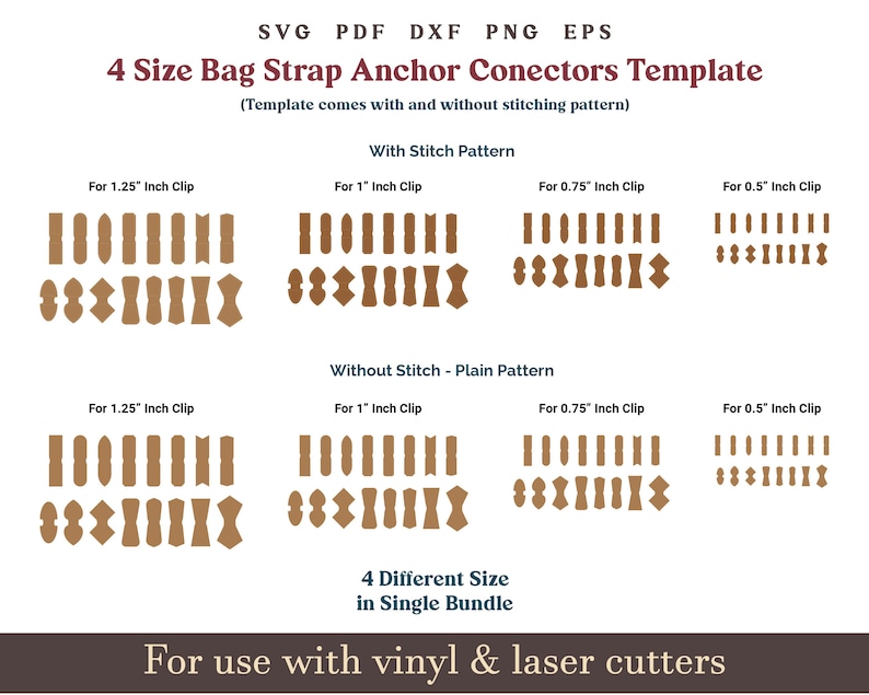 Strap connector SVG PDF Template, 0.5" to 1.25" Bag Strap End Anchor, Handbag clasp closures, Purse making Glowforge Leather laser cut file