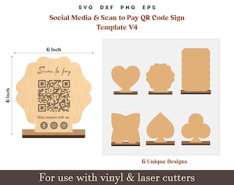 Qr code Social media sign svg, Scan to pay Acrylic wooden Display Stand Sign Template, Let's get social Glowforge SVG Dxf Laser cut File