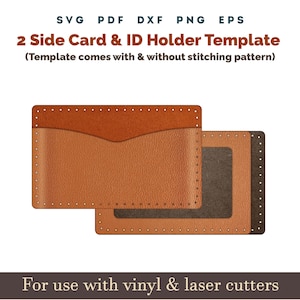 Tarjetero de cuero SVG, Tarjetero de cuero con dos bolsillos laterales, Patrón PDF SVG con puntadas de costura, Archivo láser de cuero Cricut Glowforge