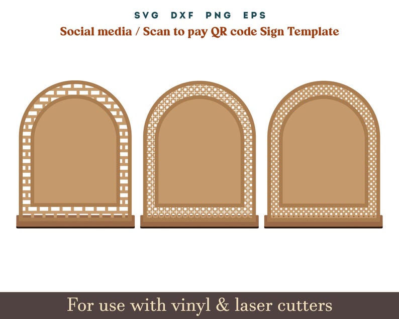 Qr code sign svg, Scan to pay social media sign template, 9 Set Acrylic wooden Display Stand Sign Template Glowforge SVG Dxf Laser cut Files