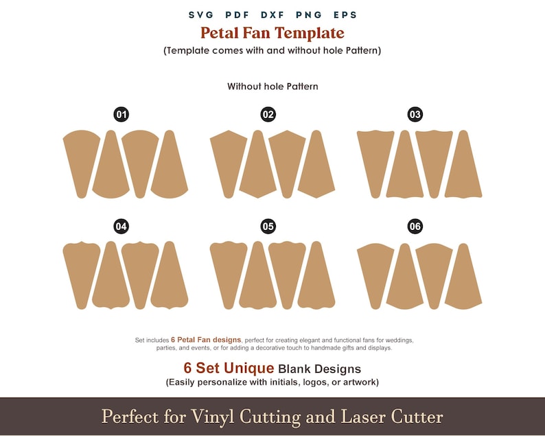 Petal Fan Template Svg, 6 Set Church Wedding Program Fan PDF Pattern ...