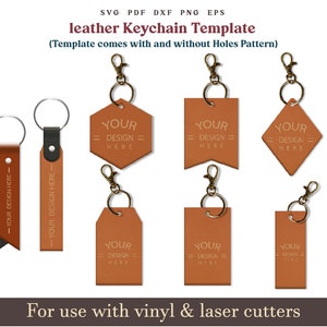 Leather Keychain svg, 8 Set tag keychain SVG PDF Pattern, wooden leather acrylic keychai svg, Glowforge Cricut laser cut file