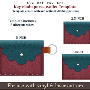 Leder Geldbörse svg Muster, Schlüsselanhänger Portemonnaie svg Vorlage mit Nähstiches Glowforge Cricut Laser-Datei