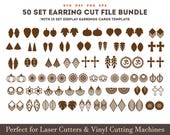 Earrings SVG bundle, 50 Set earrings with Earring display card Template, Wooden Leather Acrylic earrings Cricut glowforge laser Cut file Dxf