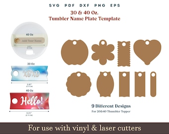 Tumbler Name Tag SVG, 30 40 Oz Customizable Name Plate SVG For Stanley H2.0 Thumblers Topper Name Plates, Cricut Glowforge Laser Cut files
