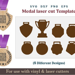 Pliki do cięcia laserowego medalu SVG, Pusty medal SVG, Wzór kształtu nagrody, Pliki do cięcia laserowego dla Glowforge Cricut Silhouette, drewniane projekty DIY Dxf