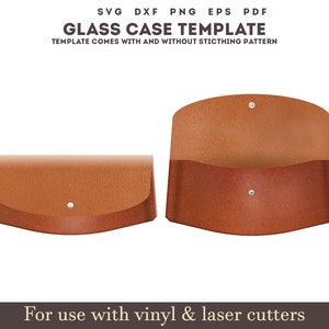 May include: Two brown leather cases for glasses, one open and one closed. The cases are for use with vinyl and laser cutters.