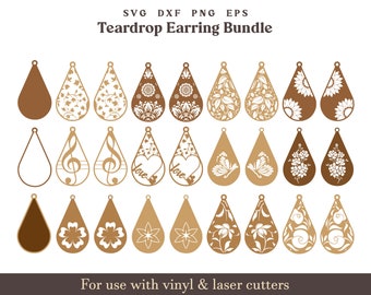 Teardrop Earrings Svg Template, Laser cut Wooden Earring Cut Files, Leather Acrylic earring Cricut Glowforge Earrings Dxf