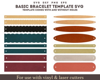 Basic Leather Bracelet Template SVG, Bracelet SVG, Bracelet Template Svg, Cuff Bracelet, Glowforge Leather laser cutting file Bundle svg dxf