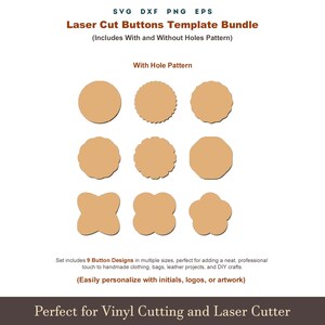 Buttons SVG Template for Laser Cutting, 9 Style Wooden Button Patterns, Sewing Craft Button SVG, Glowforge Cricut Cut File DXF Bundle