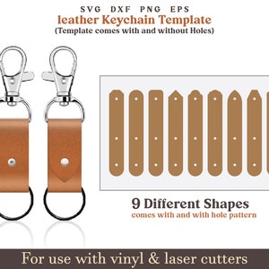 Porte-clé en cuir svg, fichier découpé au laser pour modèle de porte-clé en cuir, fichiers coupés en cuir glowfroge, porte-clé en cuir svg, fichier porte-clé cricut