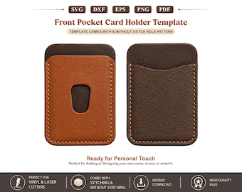 Leather Card Holder Svg Template, PDF minimalist Pocket card wallet Pattern With Sewing Stitch Cricut Glowforge Laser Cut File DXF