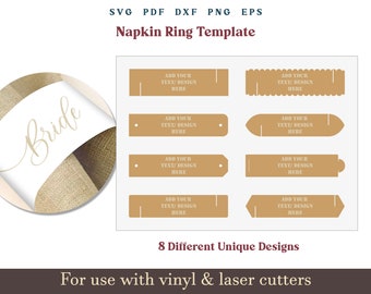 Napkin rings svg cut file template, PDF napkin cover Pattern, Napkin Holder SVG, Felt Napkin ring svg, Faux leather Napkin Wrap Template