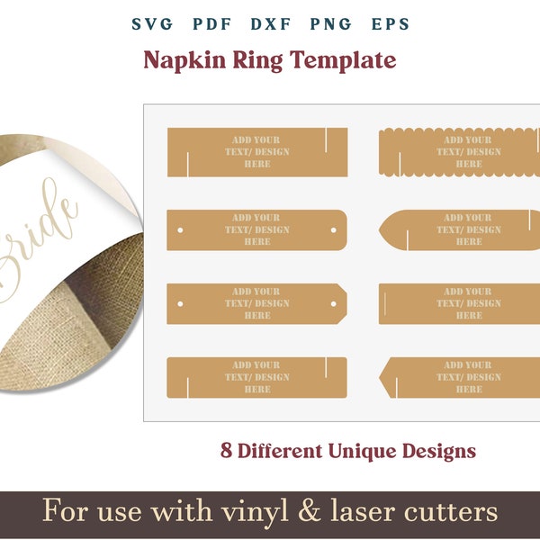 Napkin rings svg cut file template, PDF napkin cover Pattern, Napkin Holder SVG, Felt Napkin ring svg, Faux leather Napkin Wrap Template