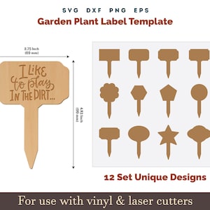 Modello SVG per Garden Pick, tutori per piante, etichette per piante SVG, marcatori da giardino, etichette con i nomi delle piante, tutori per verdure, file di taglio laser Glowfroge Cricut