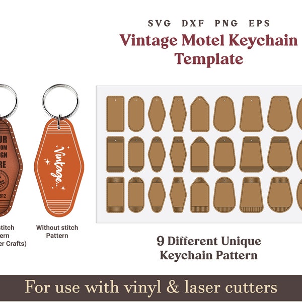 Vintage motel keychain svg template, Retro motel keychain svg, hotel keychain template svg, Glowforge Leather acrylic wood laser cut files