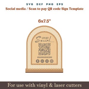 Qr code sign svg, Scan to pay social media sign template, 9 Set Acrylic wooden Display Stand Sign Template Glowforge SVG Dxf Laser cut Files
