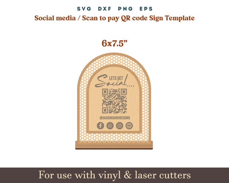 Qr code sign svg, Scan to pay social media sign template, 9 Set Acrylic wooden Display Stand Sign Template Glowforge SVG Dxf Laser cut Files