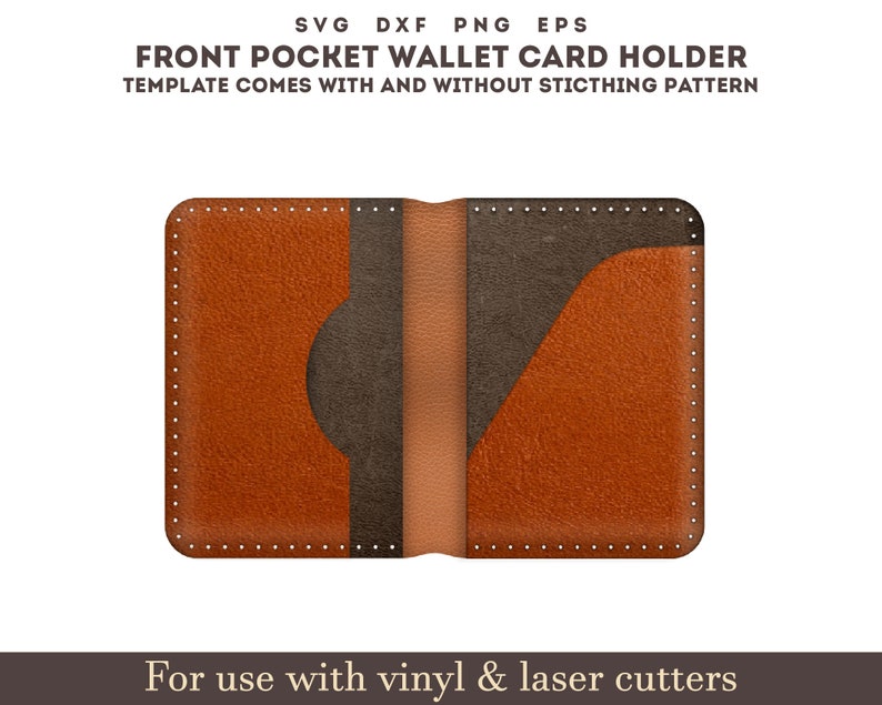 Leather Front pocket card holder wallet cut file svg template , pocket leather card holder Pattern With Sewing Stiches, Glowforge Leather laser file, leather wallet files svg, Leather wallet bag template & pattern for laser cut,