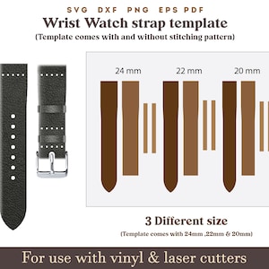 Leather watch strap template svg, 20 22 24 mm wrist watch template Svg Pdf, Watch Strap Band Template PDF Pattern on 8.5x11 Inches sheet Dxf