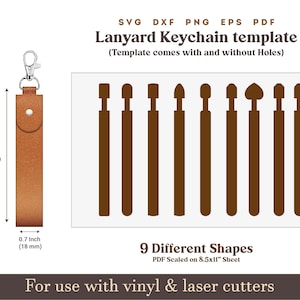Plantilla SVG de llavero de cuero, patrón SVG PDF de llavero con cordón personalizado, paquete de archivos cortados con láser de cuero Cricut Glowforge en hoja de 8.5 x 11