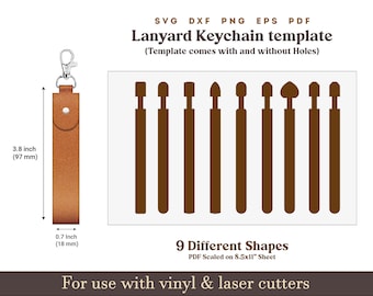 leather keychain svg Template, Customize lanyard keychain SVG PDF Pattern, Cricut Glowforge Leather laser cut file Bundle on 8.5x11 sheet