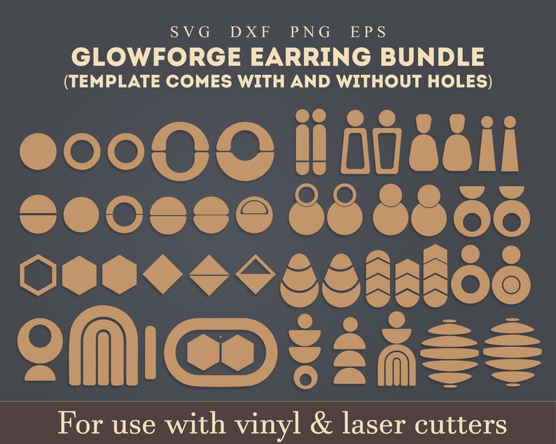 Earrings Cutfile SVG, DXF is a vector file of earrings templates that can be used with the Glowforge, cricut,Silhouette and more.. These templates are perfect for creating cutting laser cut pendants out of leather, wood, or other materials