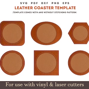 Plantilla de posavasos de cuero SVG PDF Patrón de posavasos de cuero, posavasos SVG, posavasos de madera cortados con láser, tapete para taza de té y café, mantel individual, vajilla