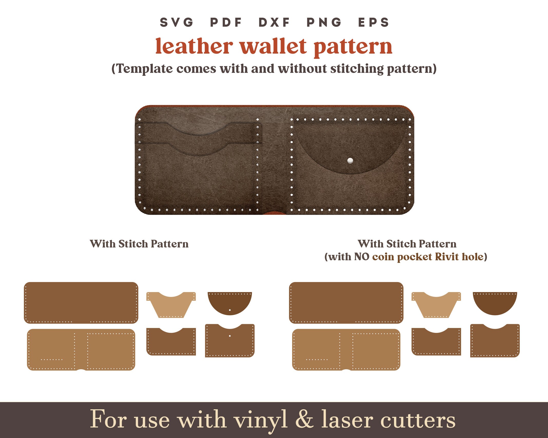 Leather Wallet Cut File Template SVG 4 Pocket Bifold PDF Etsy
