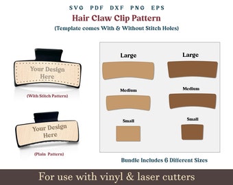 Hair Claw Clip Template SVG, Hair Clip PDF Engraved Laser Cut File, Leather Hair claw Pattern Glowfroge laser cut file Bundle SVG Digital