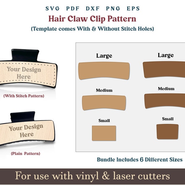 Hair Claw Clip Template SVG, Hair Clip PDF Engraved Laser Cut File, Leather Hair claw Pattern Glowfroge laser cut file Bundle SVG Digital