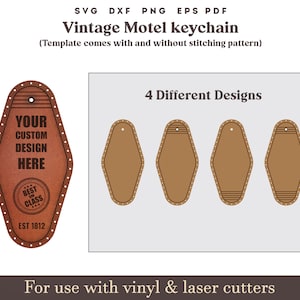 Plantilla de llavero de motel vintage, llavero de motel SVG, plantilla de llavero de hotel SVG, patrón de llavero de cuero PDF, archivos láser para llavero de cuero