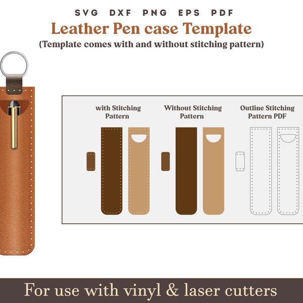 leather Pen case Pattern SVG PDF Minimalist pen holder case with Sewing Pattern, Pen case Template laser cut files, cricut glowfroage files