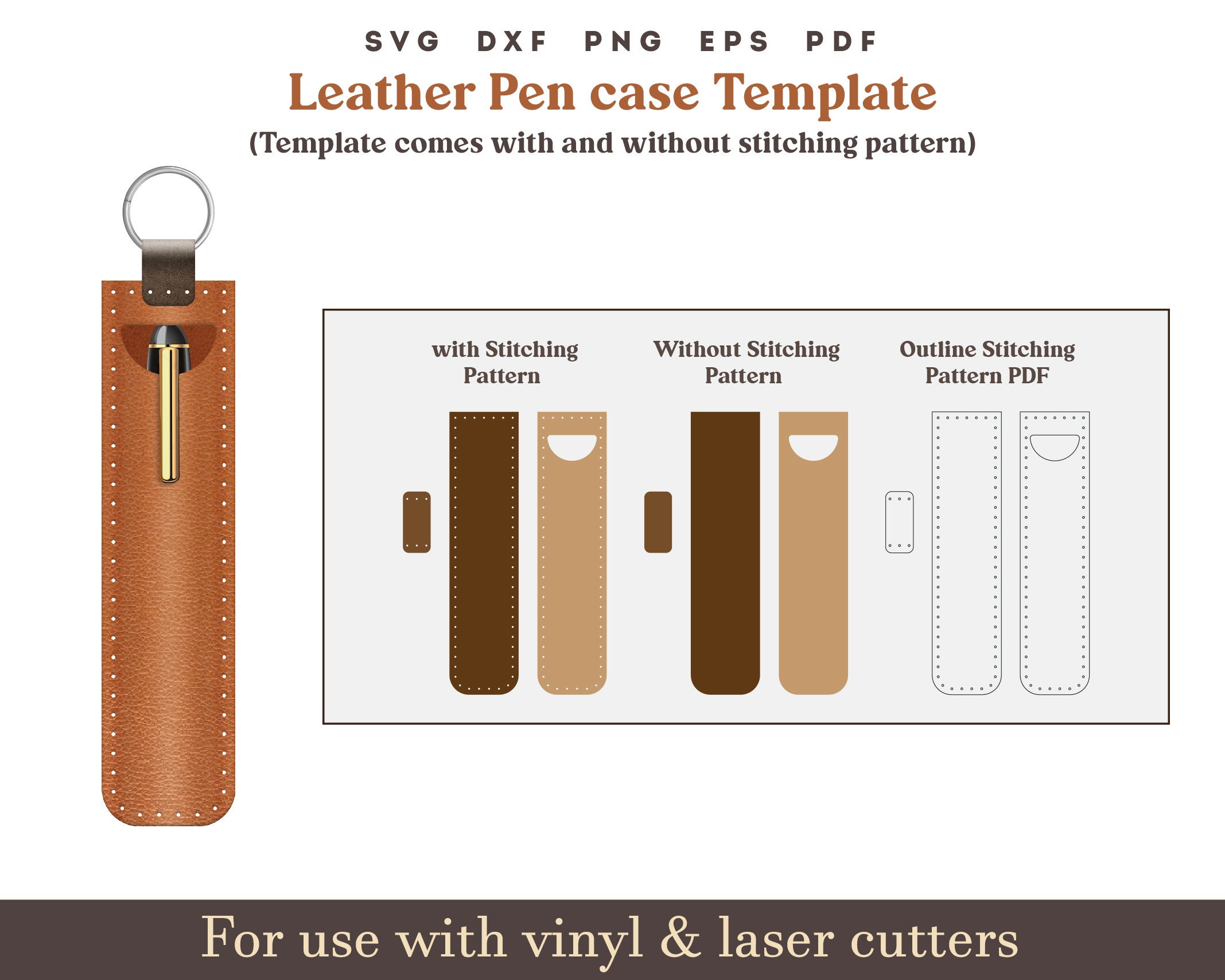 Leather Pen Case Pattern SVG PDF Minimalist Pen Holder Case With