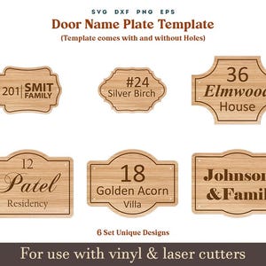 Targa con nome della casa in formato svg, modello per targa con nome della porta da parete, targhetta con nome composto in formato dxf, file di taglio laser per Cricut Glowforge Silhouette in legno acrilico
